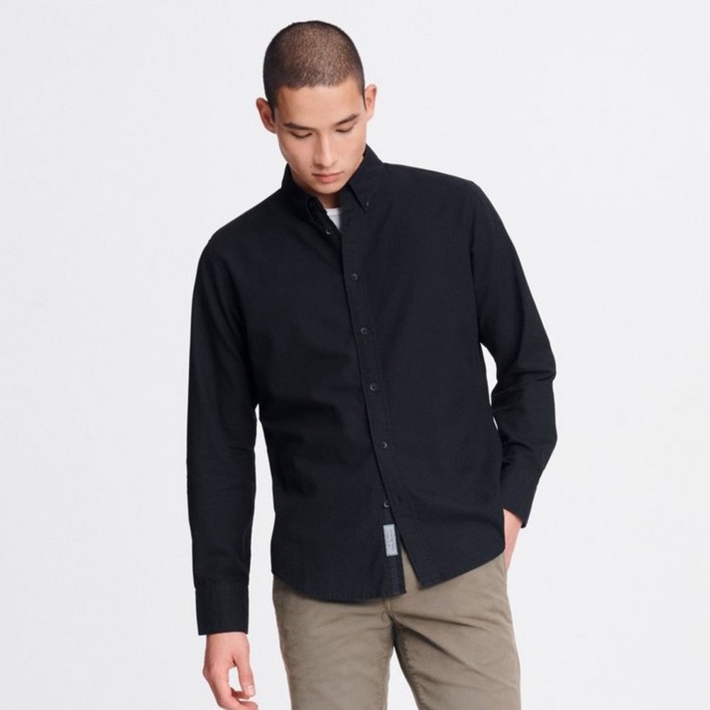 Rag & Bone Fit 2 Tomlin Long Sleeve Button Down Collared Oxford Shirt Black Mens